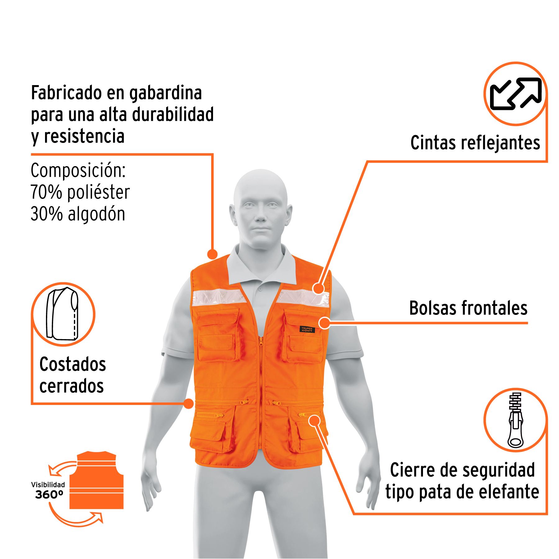 Chaleco brigadista reforzado, naranja, EG, TRUPER EXPERT - Imagen 2