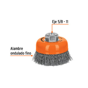 Alternative view of Carda copa 3' alambre ondulado fino, eje 5/8'-11, TRUPER