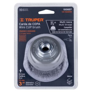 Carda copa 3' alambre ondulado fino, Multi-rosca, TRUPER - Imagen 4