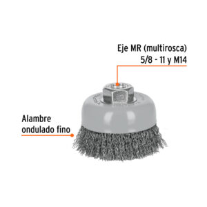 Alternative view of Carda copa 3' alambre ondulado fino, Multi-rosca, TRUPER