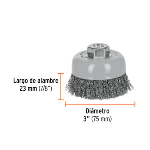 Carda copa 3' alambre ondulado fino, Multi-rosca, TRUPER - Imagen 3