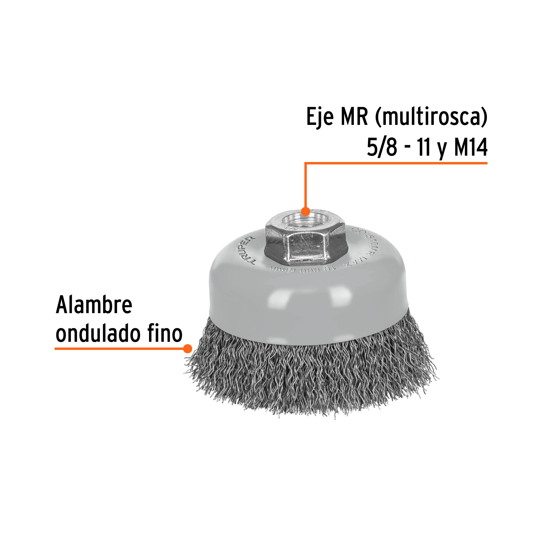Carda copa 4' alambre ondulado fino, Multi-rosca, TRUPER - Imagen 2