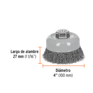 Carda copa 4' alambre ondulado fino, Multi-rosca, TRUPER - Imagen 3