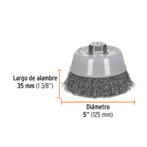 Carda copa 5' alambre ondulado fino, Multi-rosca, TRUPER - Imagen 3