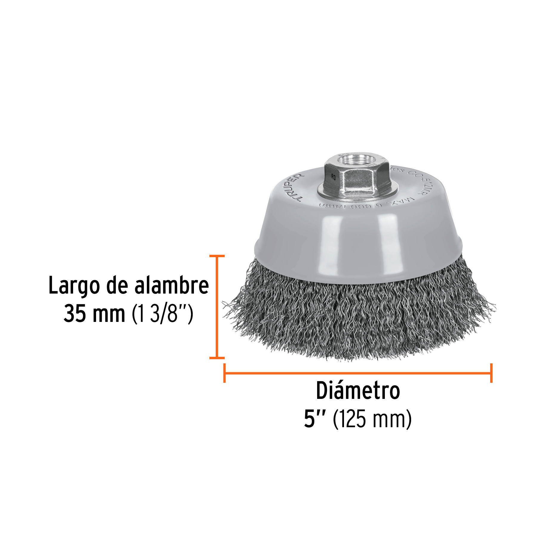 Carda copa 5' alambre ondulado fino, Multi-rosca, TRUPER - Imagen 3