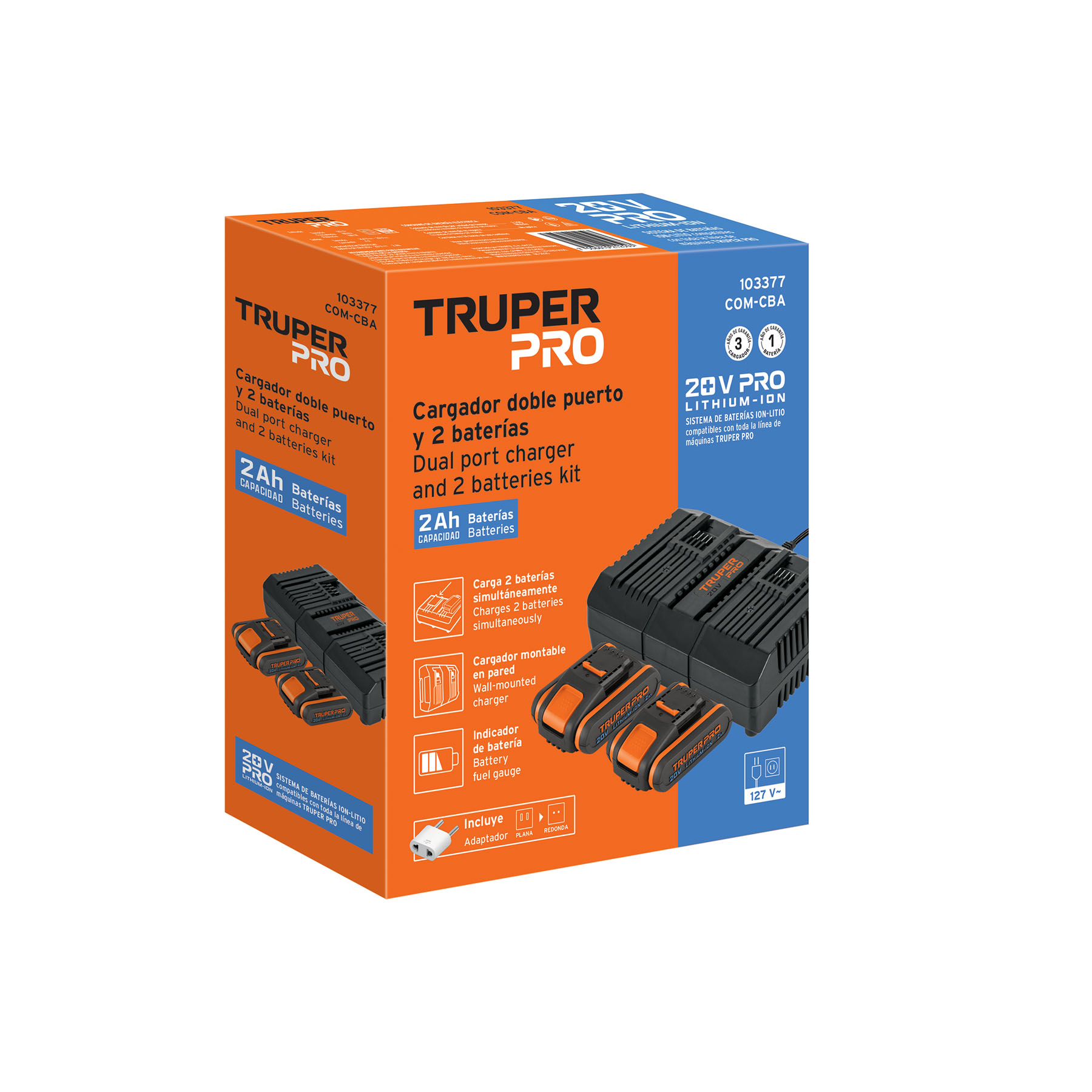 Combo cargador dual con 2 baterías de 2Ah, 20V, TRUPER PRO - Imagen 6