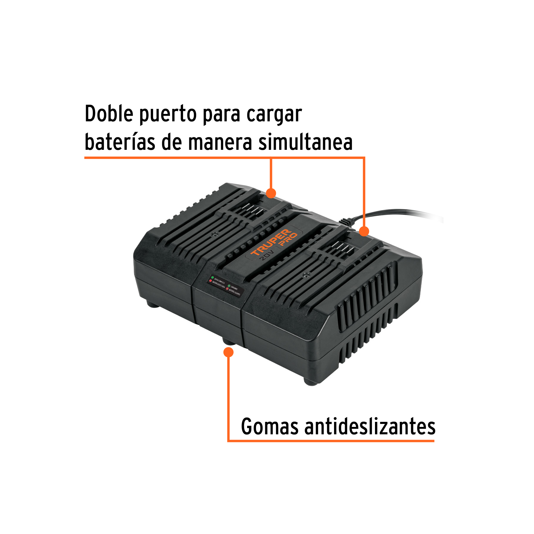 Combo cargador dual con 2 baterías de 2Ah, 20V, TRUPER PRO - Imagen 2