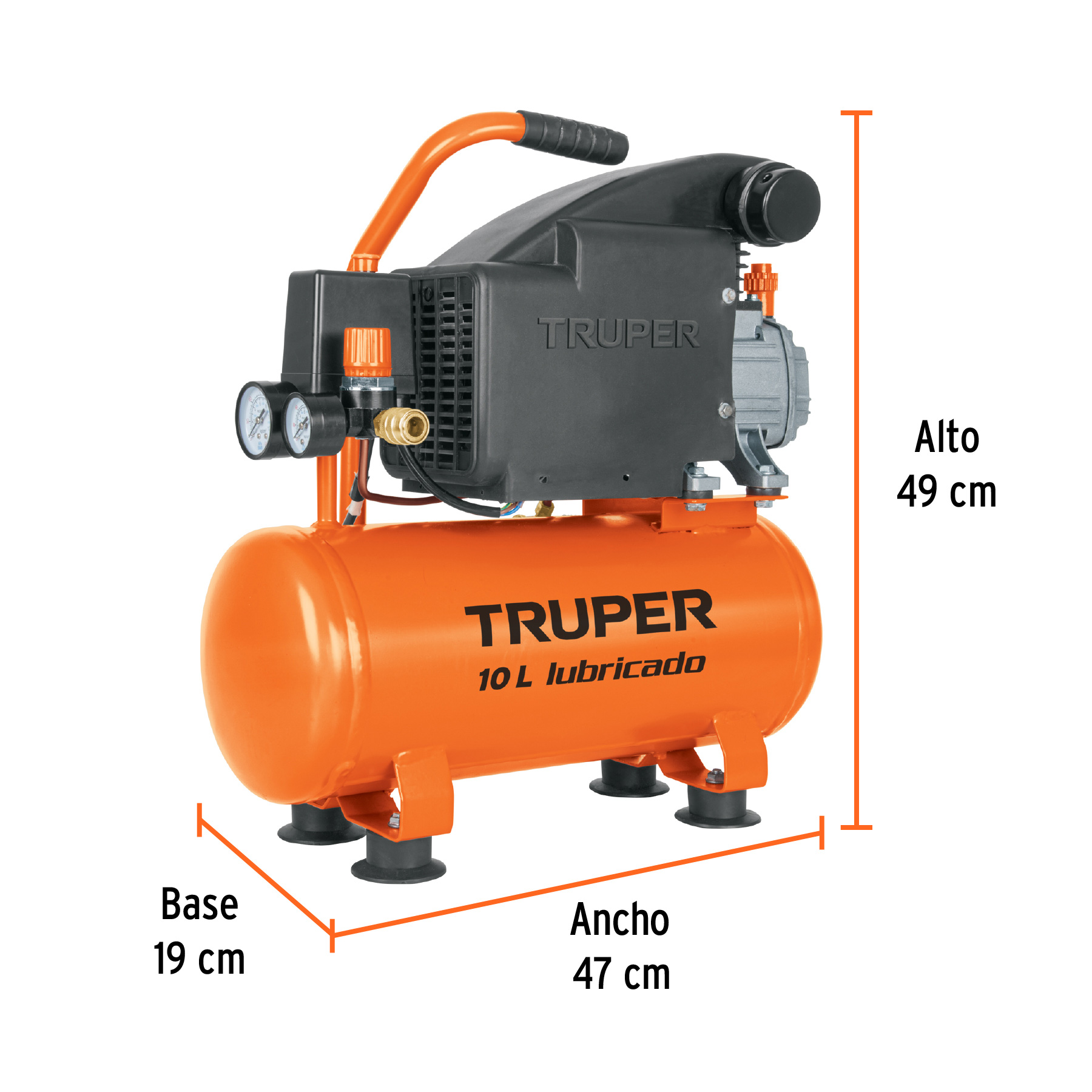 Compresor lubricado, 10L, 2 HP, horizontal, 127V, TRUPER - Imagen 2
