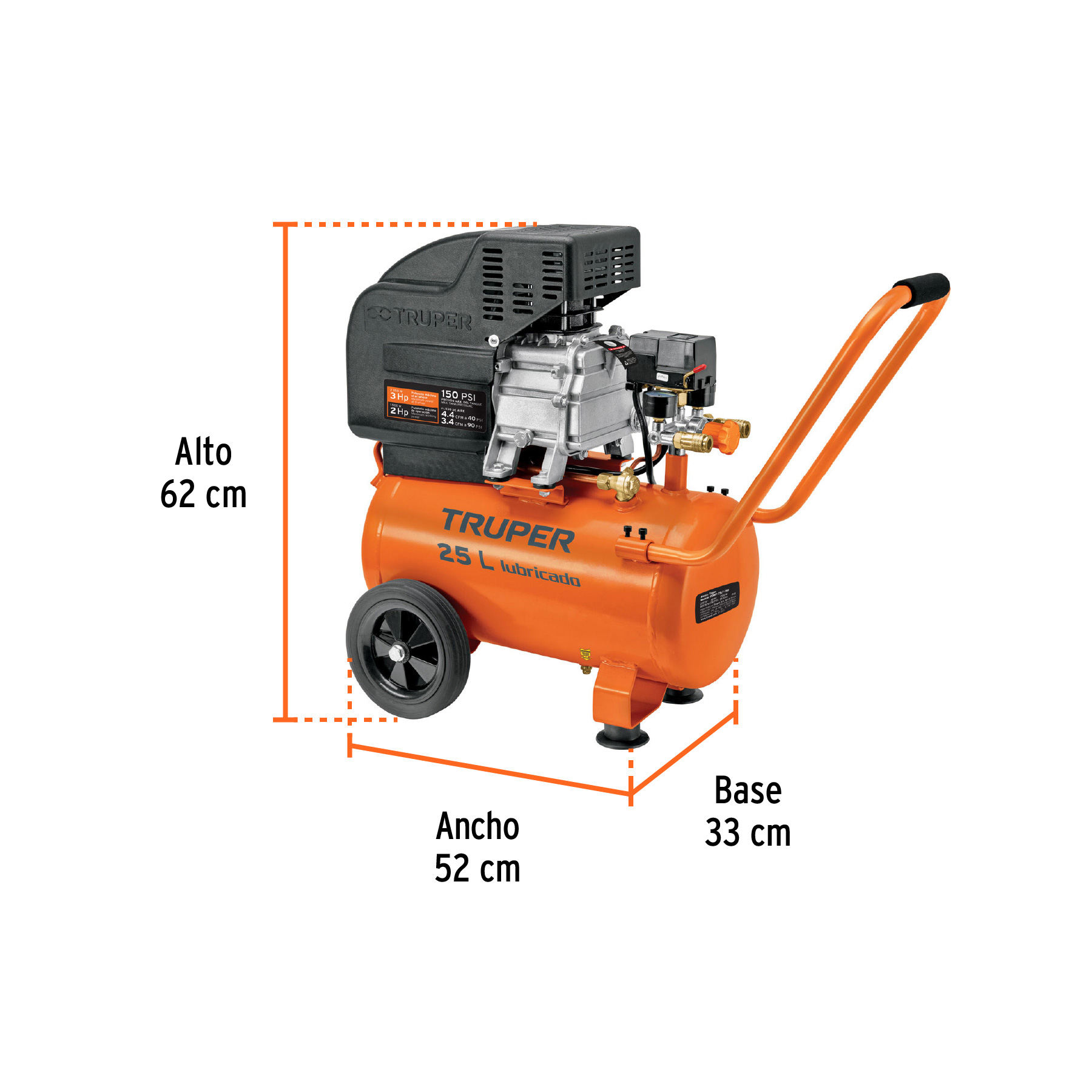 Kit Compresor lub, 25L, manguera y pistola grav,127V, TRUPER - Imagen 2