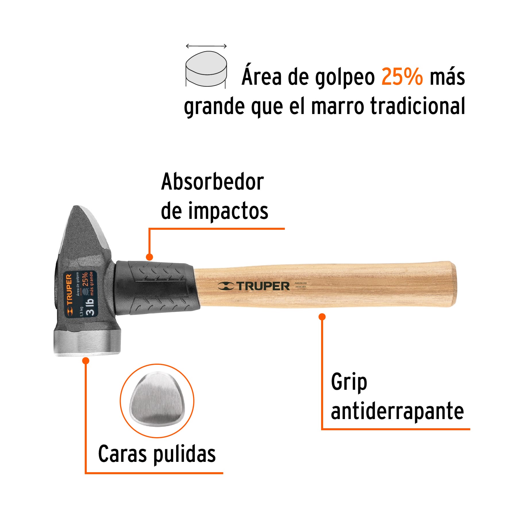 Marro para herrería 3 lb mango 12', TRUPER - Imagen 2
