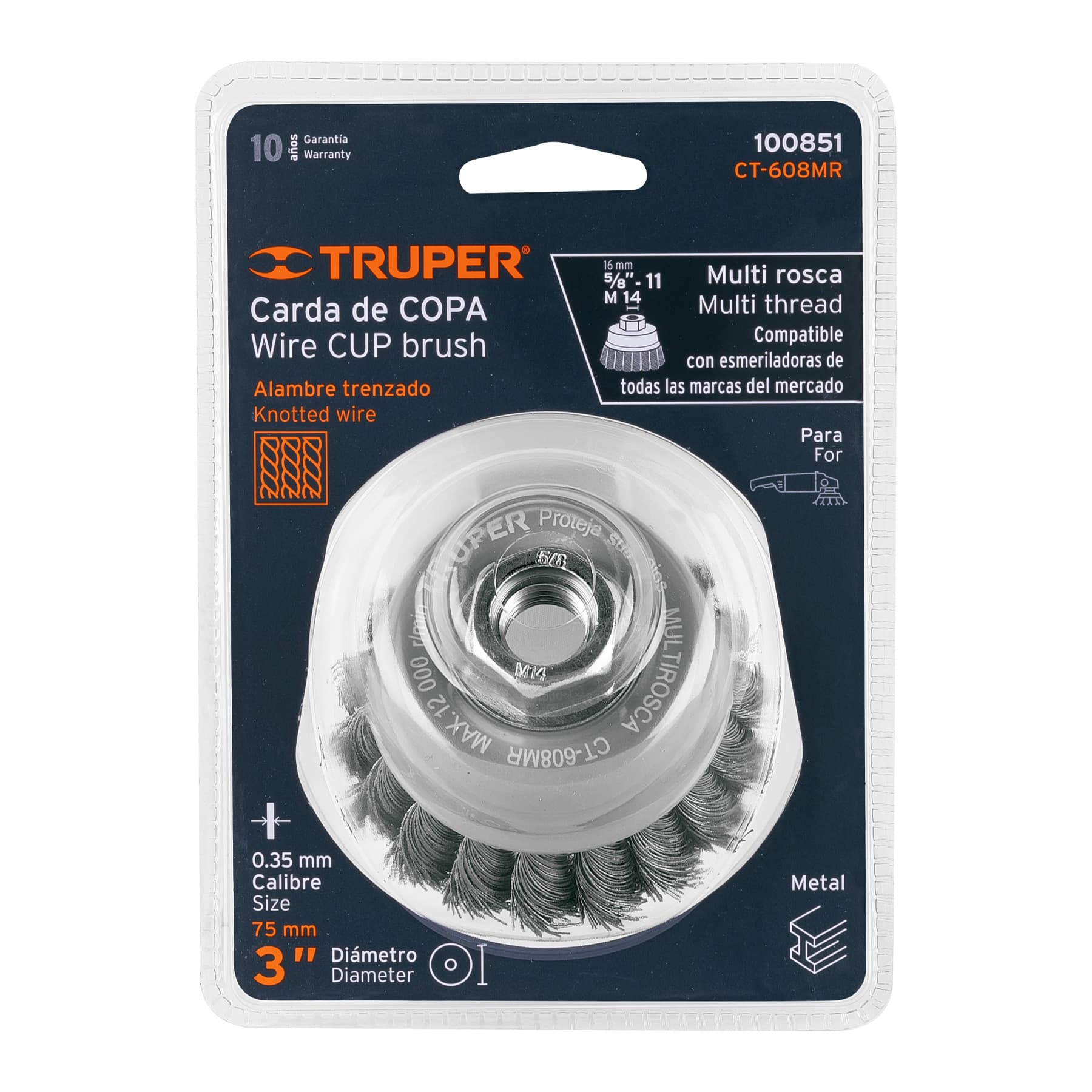 Carda copa 3' alambre trenzado fino, Multi-rosca, TRUPER - Imagen 4