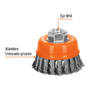 Alternative view of Carda copa 3' alambre trenzado grueso, eje M14, TRUPER