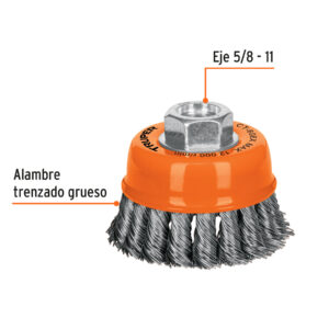 Alternative view of Carda copa 3' alambre trenzado grueso, eje 5/8'-11, TRUPER