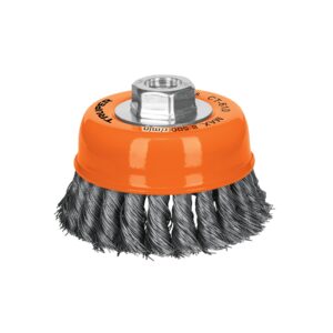Carda copa 4' alambre trenzado fino, eje 5/8'-11, TRUPER