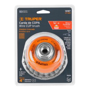 Carda copa 4' alambre trenzado fino, eje 5/8'-11, TRUPER - Imagen 4