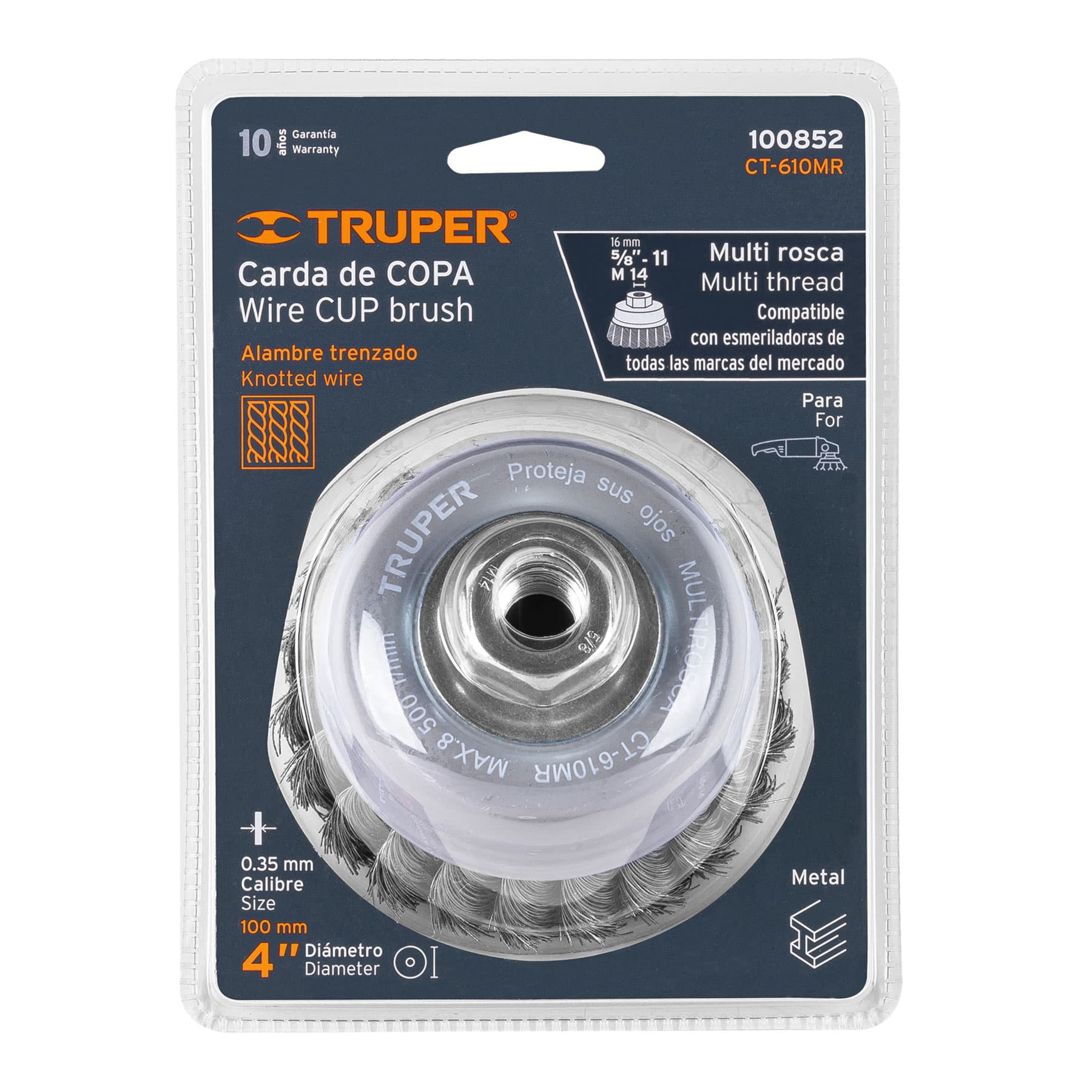 Carda copa 4' alambre trenzado fino, Multi-rosca, TRUPER - Imagen 4