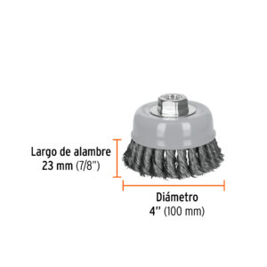 Carda copa 4' alambre trenzado fino, Multi-rosca, TRUPER - Imagen 3
