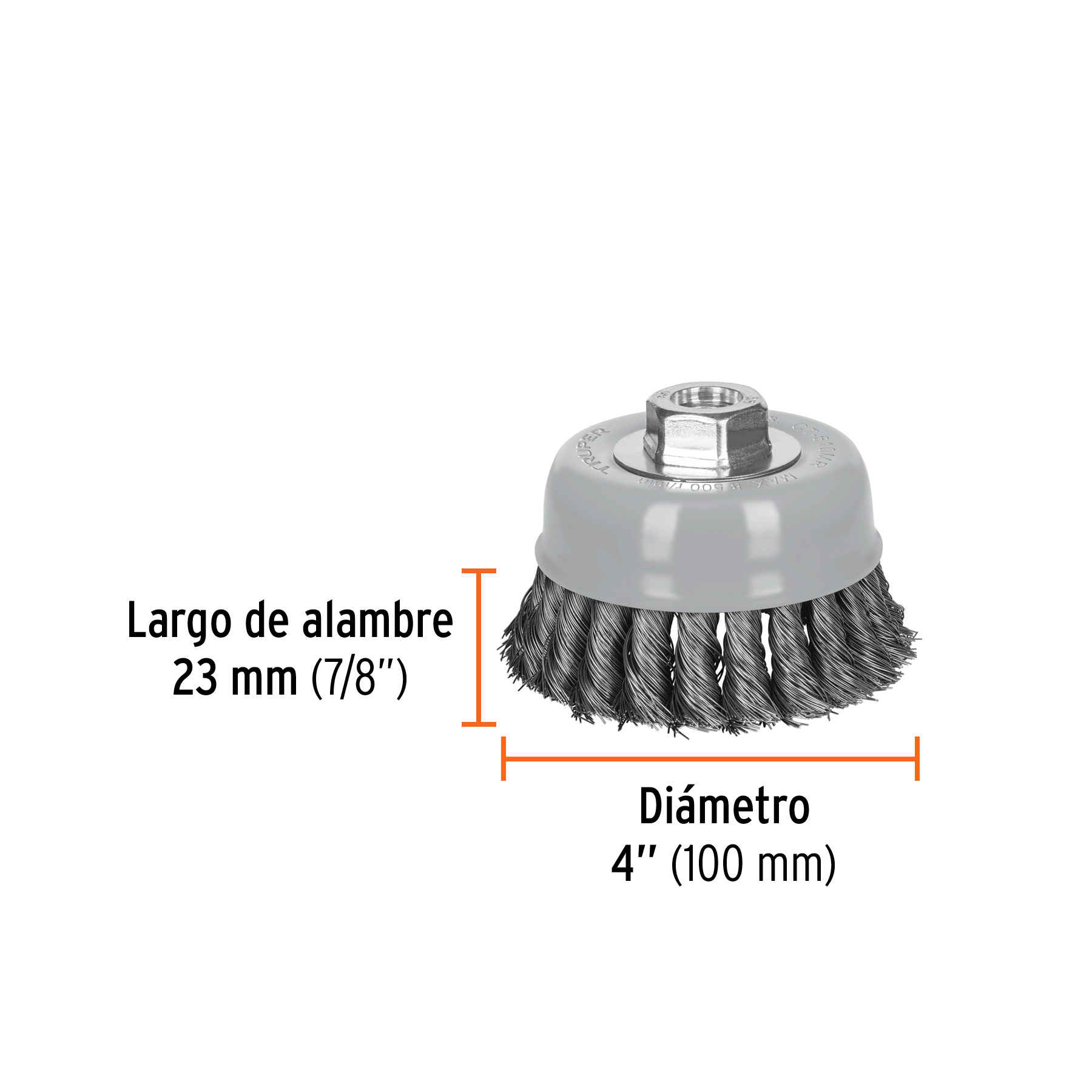 Carda copa 4' alambre trenzado fino, Multi-rosca, TRUPER - Imagen 3