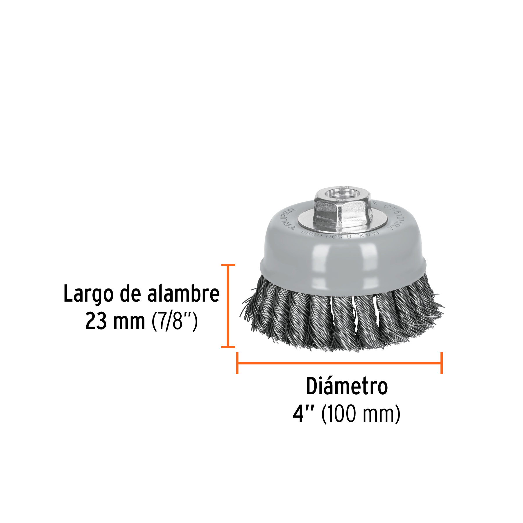 Carda copa 4' alambre trenzado grueso, Multi-rosca, TRUPER - Imagen 3