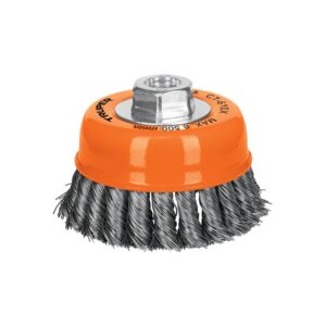 Carda copa 4' alambre trenzado grueso, eje 5/8'-11, TRUPER