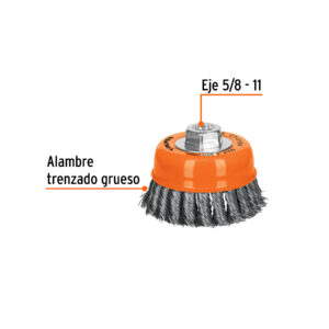 Alternative view of Carda copa 4' alambre trenzado grueso, eje 5/8'-11, TRUPER