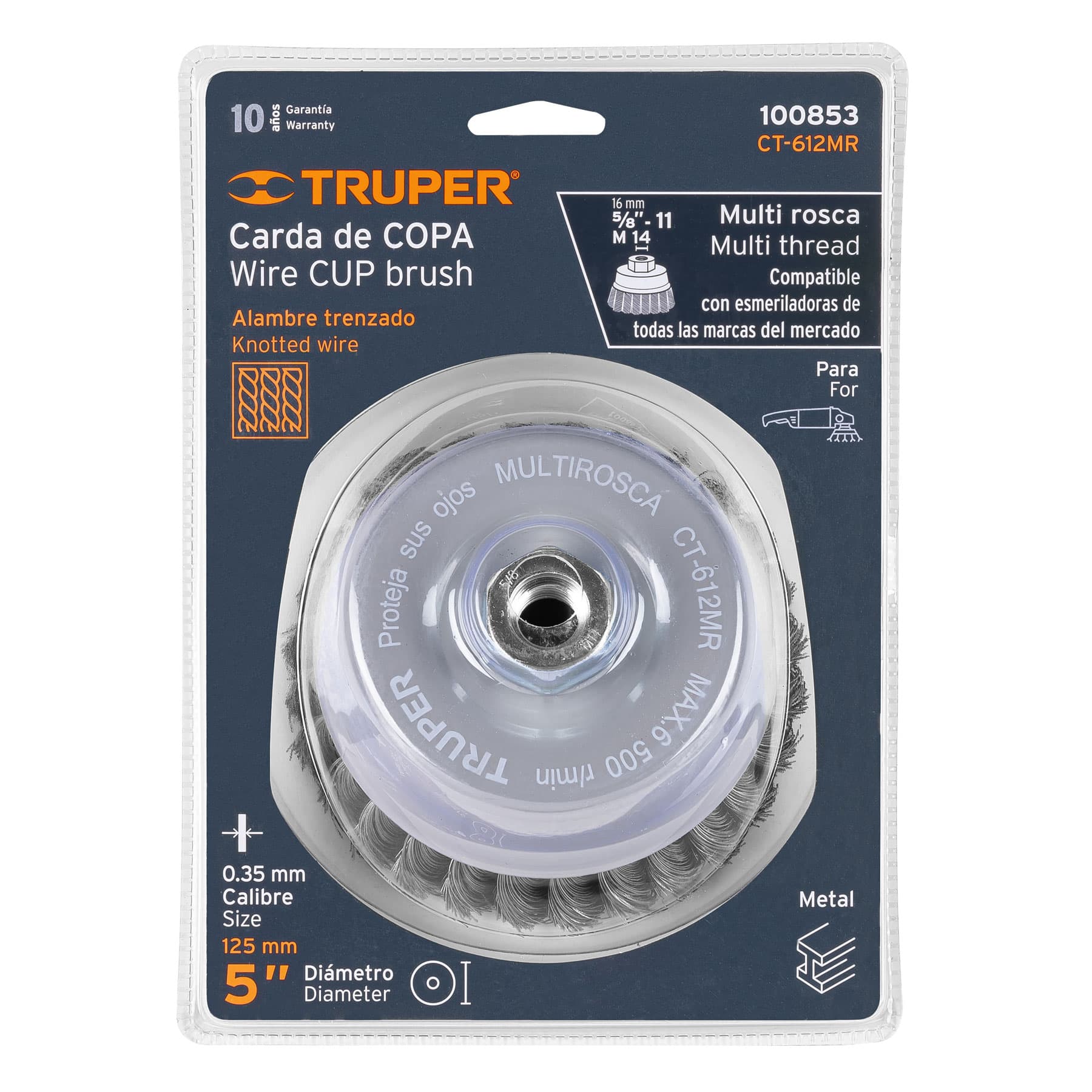 Carda copa 5' alambre trenzado fino, Multi-rosca, TRUPER - Imagen 4