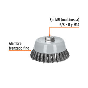 Alternative view of Carda copa 5' alambre trenzado fino, Multi-rosca, TRUPER
