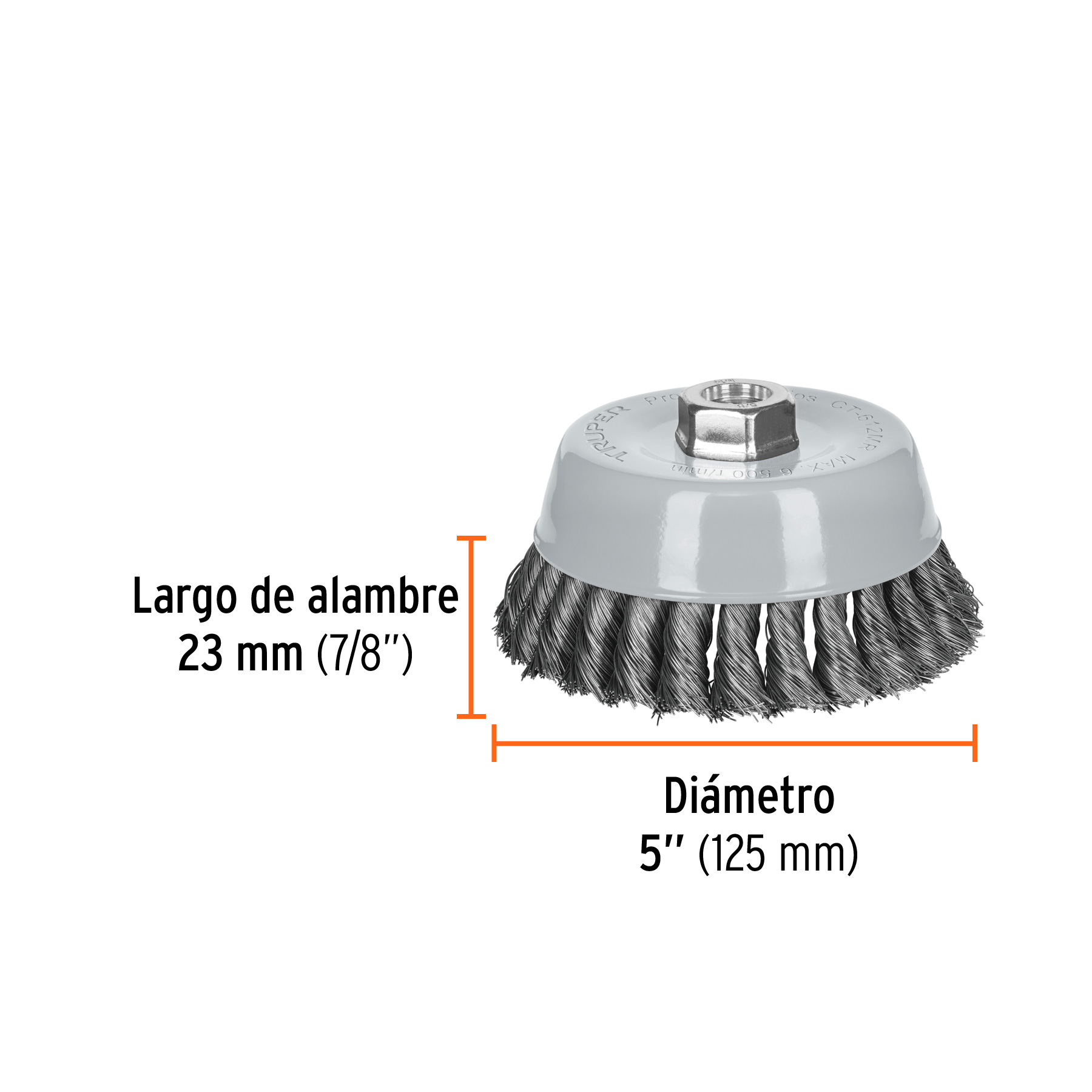 Carda copa 5' alambre trenzado fino, Multi-rosca, TRUPER - Imagen 3
