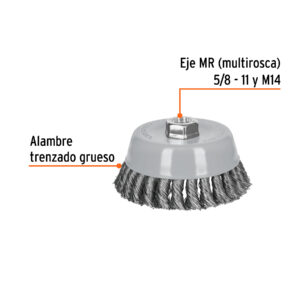 Alternative view of Carda copa 5' alambre trenzado grueso, Multi-rosca, TRUPER
