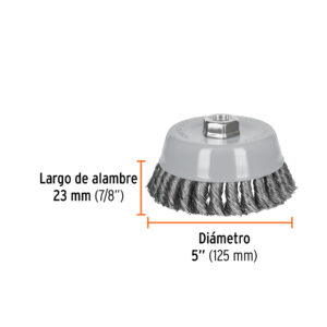 Carda copa 5' alambre trenzado grueso, Multi-rosca, TRUPER - Imagen 3