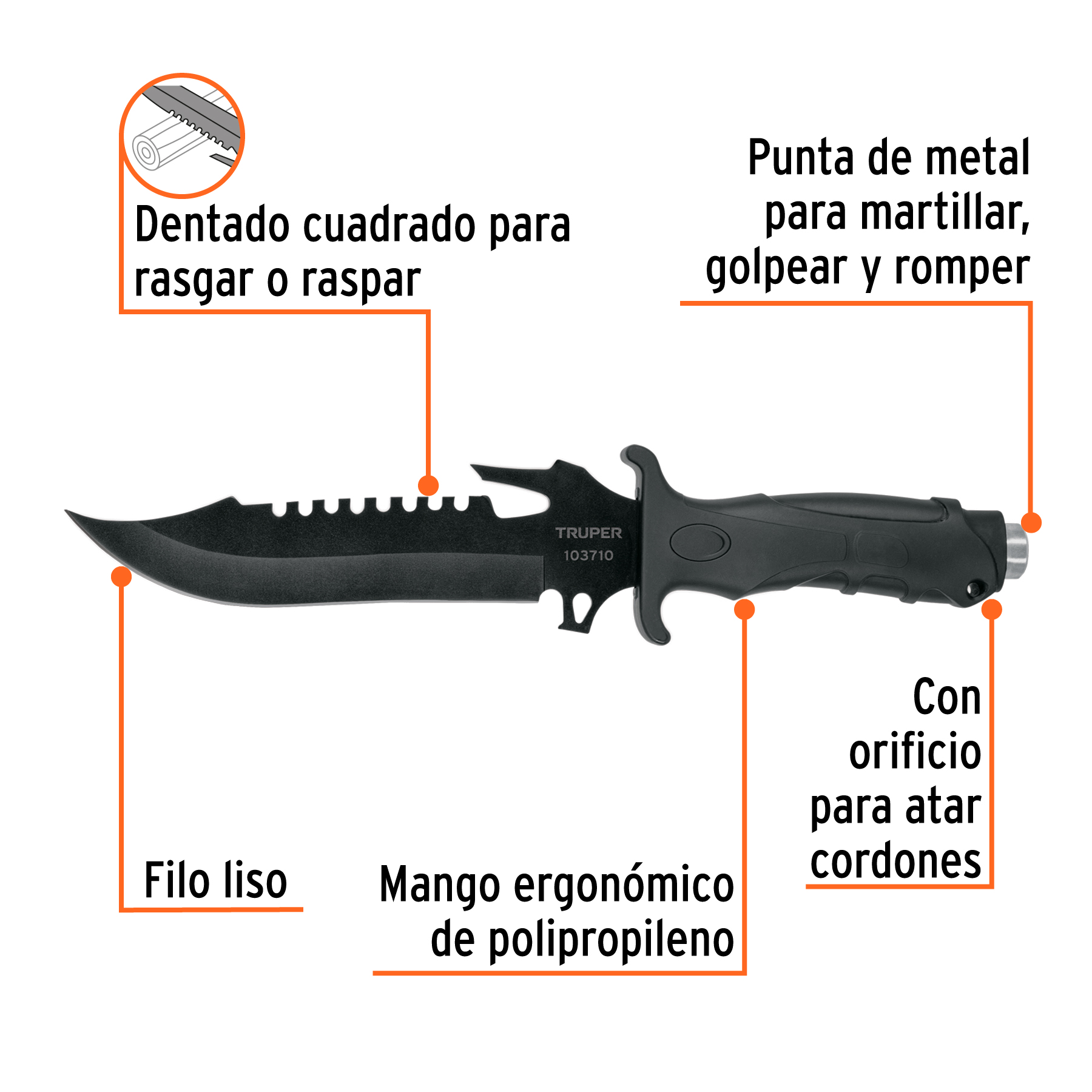 Cuchillo táctico para campismo 7', TRUPER - Imagen 2