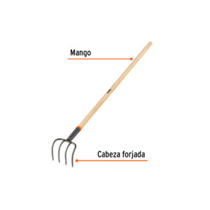 Alternative view of Cultivador forjado, 4 dientes, mango de madera 54', TRUPER