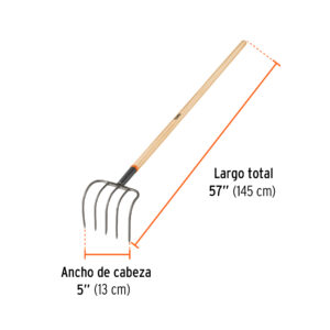 Cultivador forjado, 4 dientes, mango de madera 54', TRUPER - Imagen 3