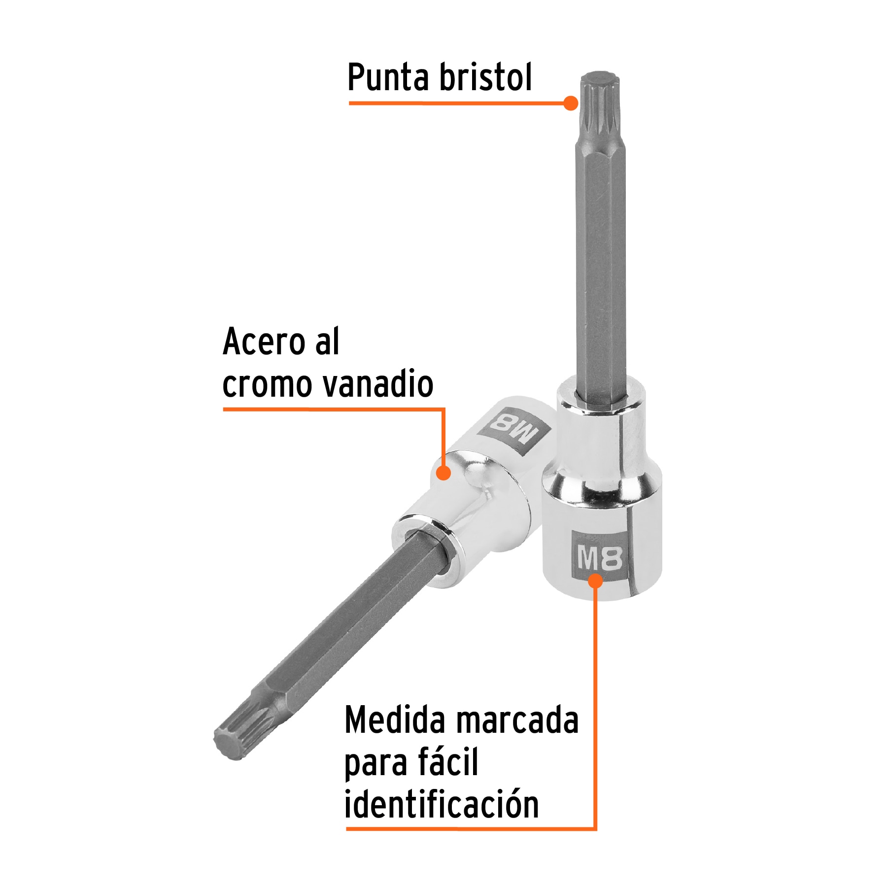 Dado punta larga bristol M8, cuadro 1/2', TRUPER - Imagen 2