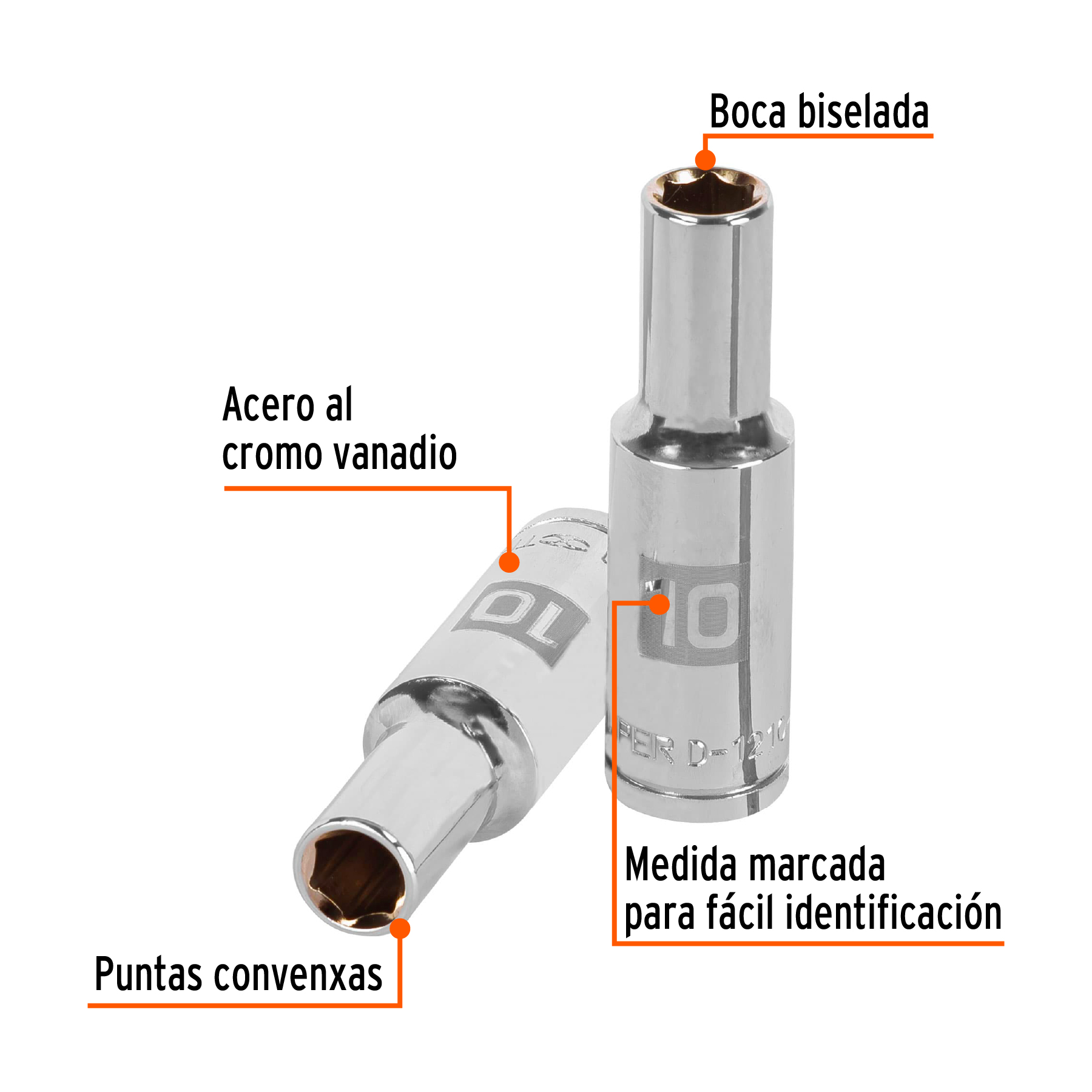 Dado largo de 10 mm, 6 puntas, cuadro 1/2', TRUPER - Imagen 2