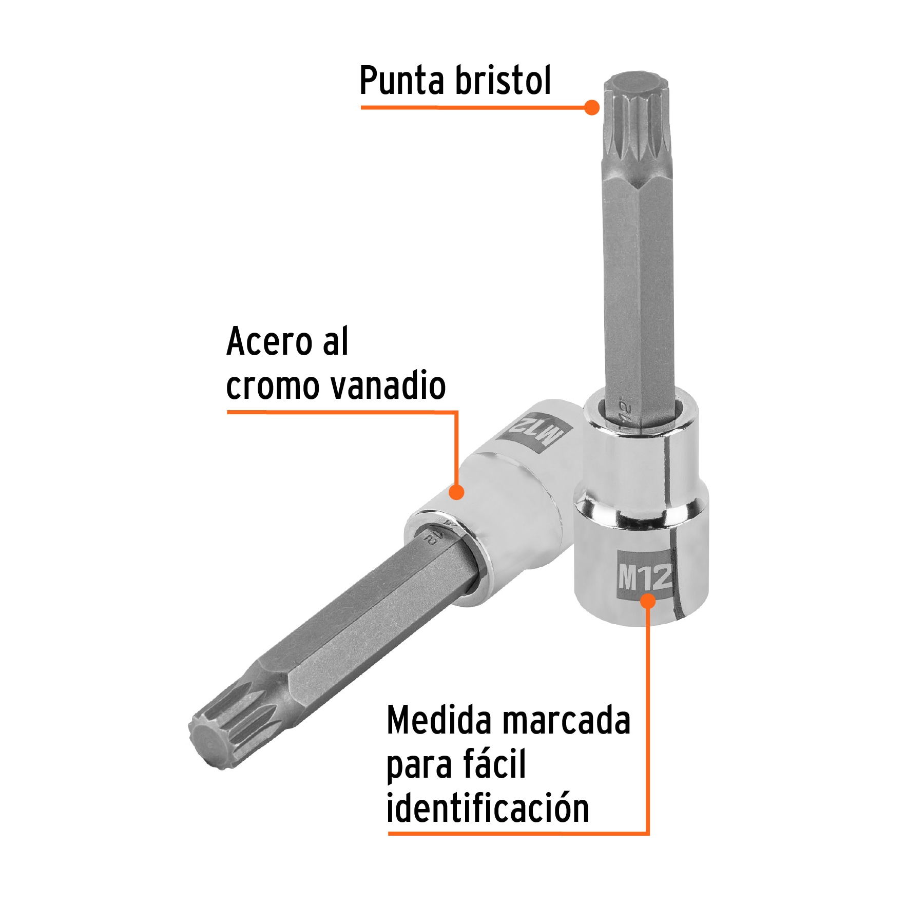 Dado punta larga bristol M12, cuadro 1/2', TRUPER - Imagen 2