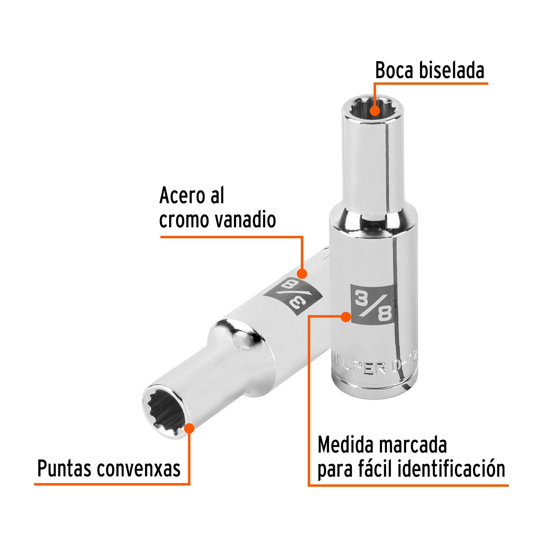 Dado largo de 3/8' 12 puntas, cuadro 1/2', TRUPER - Imagen 2