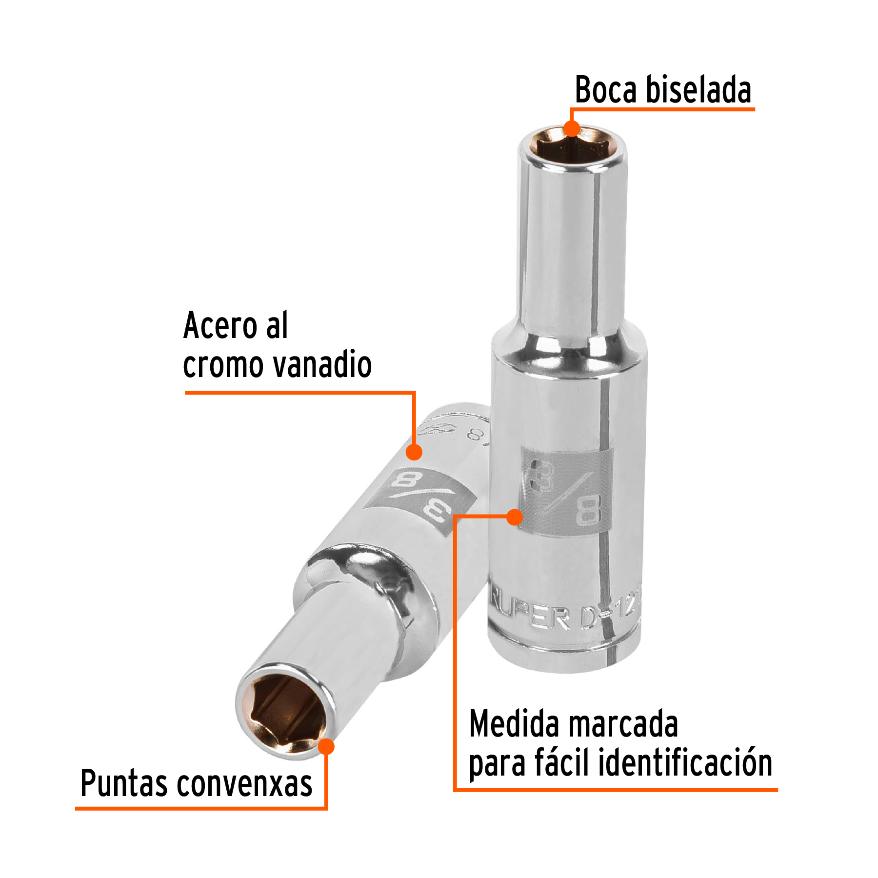 Dado largo de 3/8', 6 puntas, cuadro 1/2', TRUPER - Imagen 2