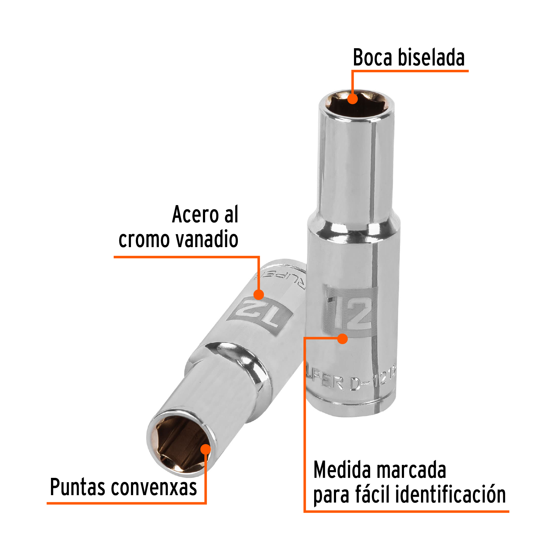 Dado largo de 12 mm, 6 puntas, cuadro 1/2', TRUPER - Imagen 2