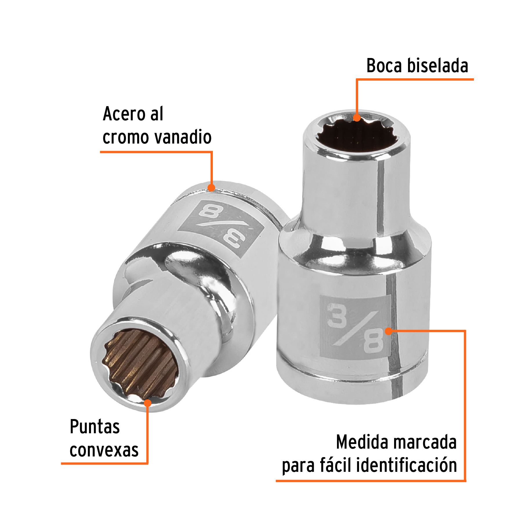 Dado de 3/8', 12 puntas, cuadro 1/2', TRUPER - Imagen 2