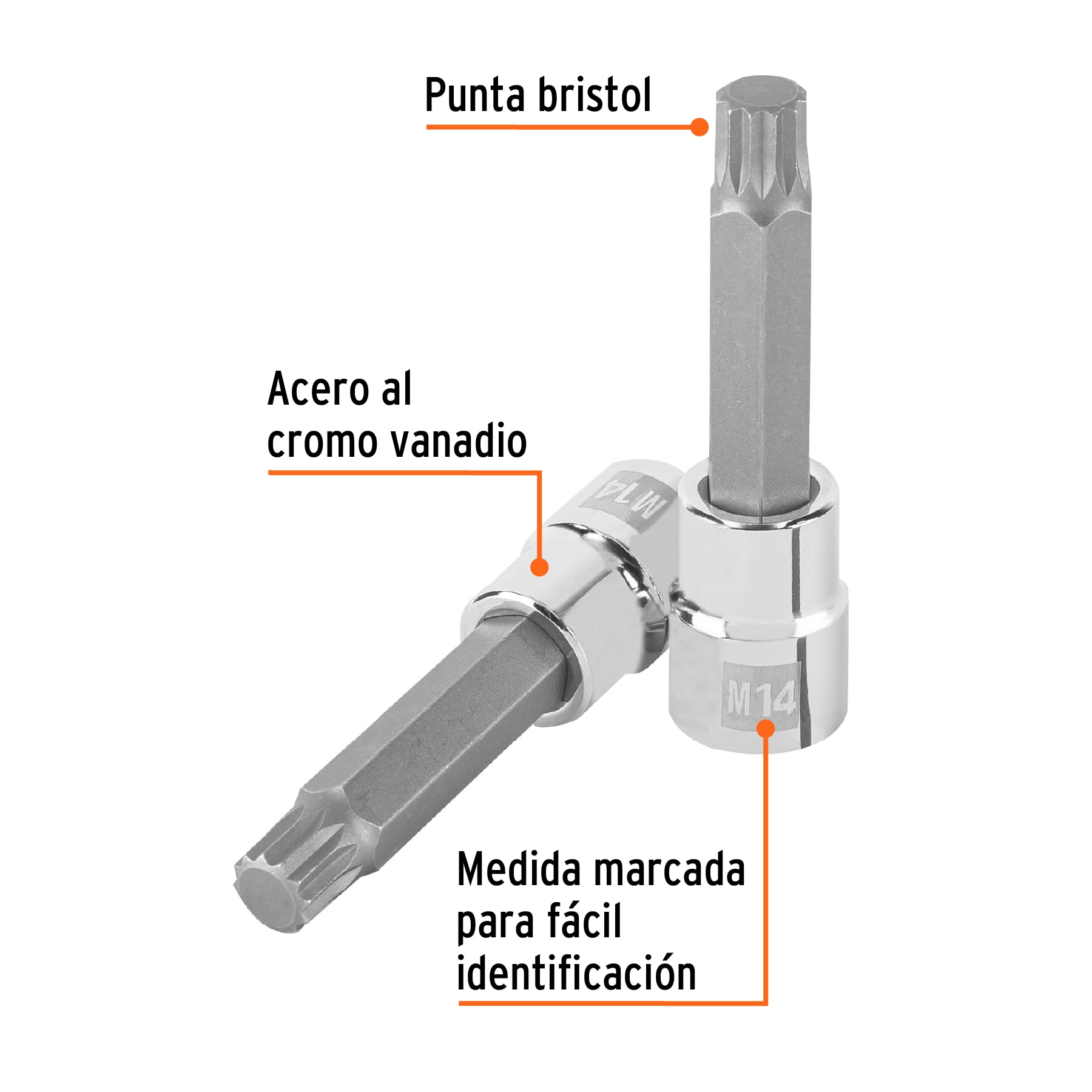 Dado punta larga bristol M14, cuadro 1/2', TRUPER - Imagen 2