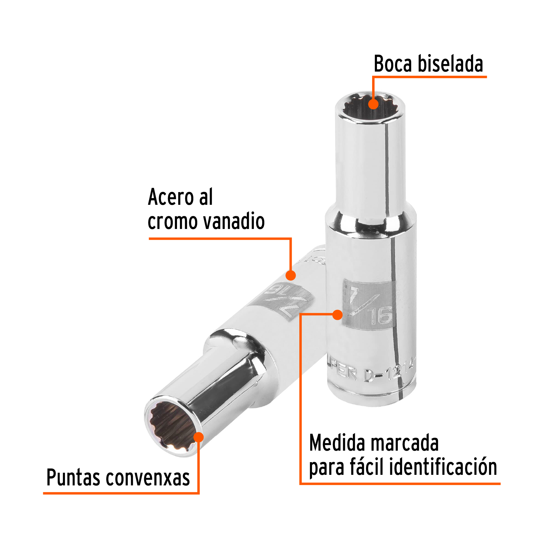 Dado largo de 7/16' 12 puntas, cuadro 1/2', TRUPER - Imagen 2