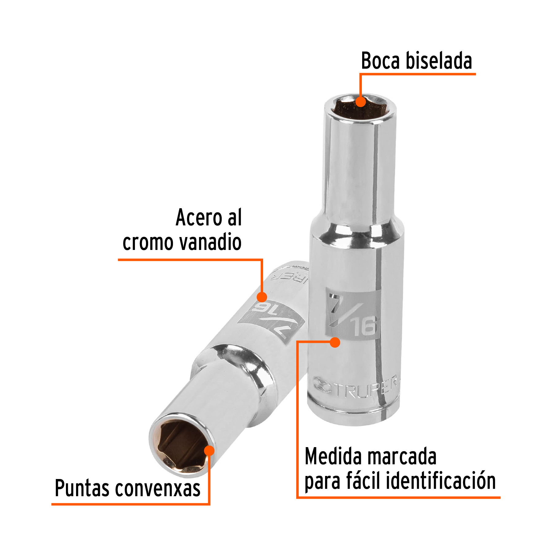 Dado largo de 7/16', 6 puntas, cuadro 1/2', TRUPER - Imagen 2