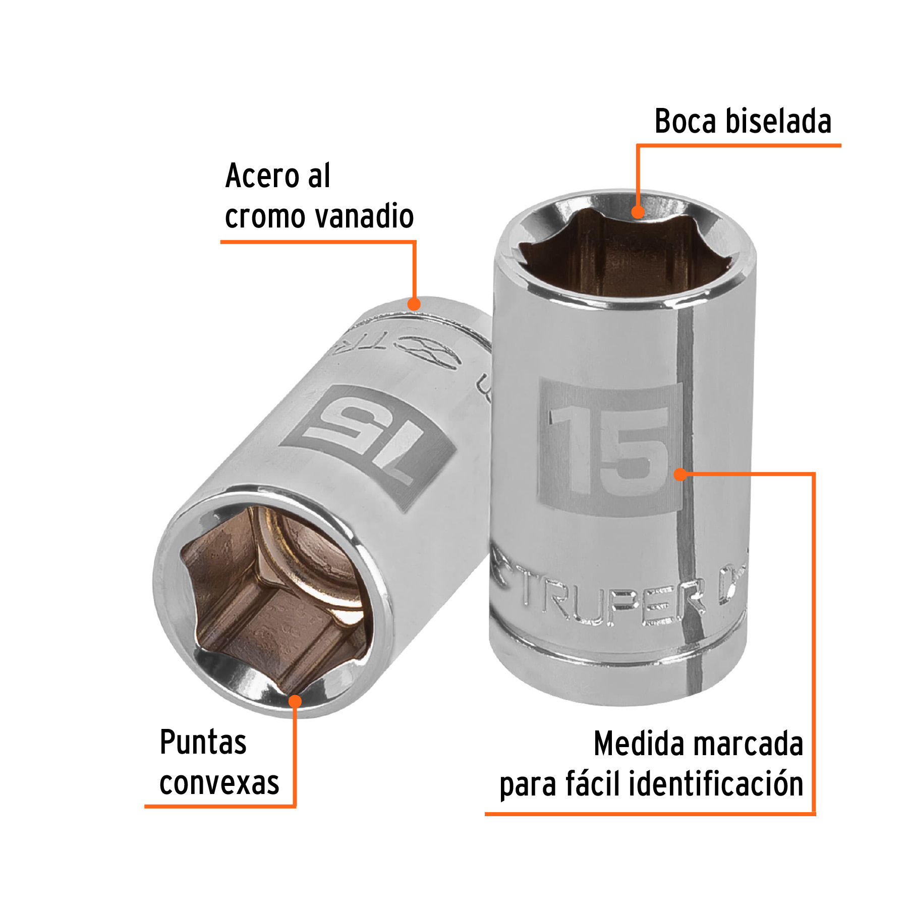 Dado de 15 mm, 6 puntas, cuadro 1/2', TRUPER - Imagen 2