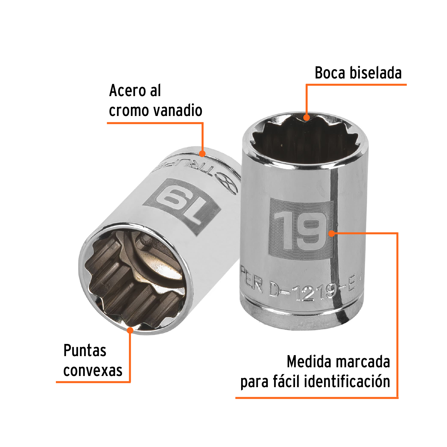 Dado de 19 mm, 12 puntas, cuadro 1/2', TRUPER - Imagen 2