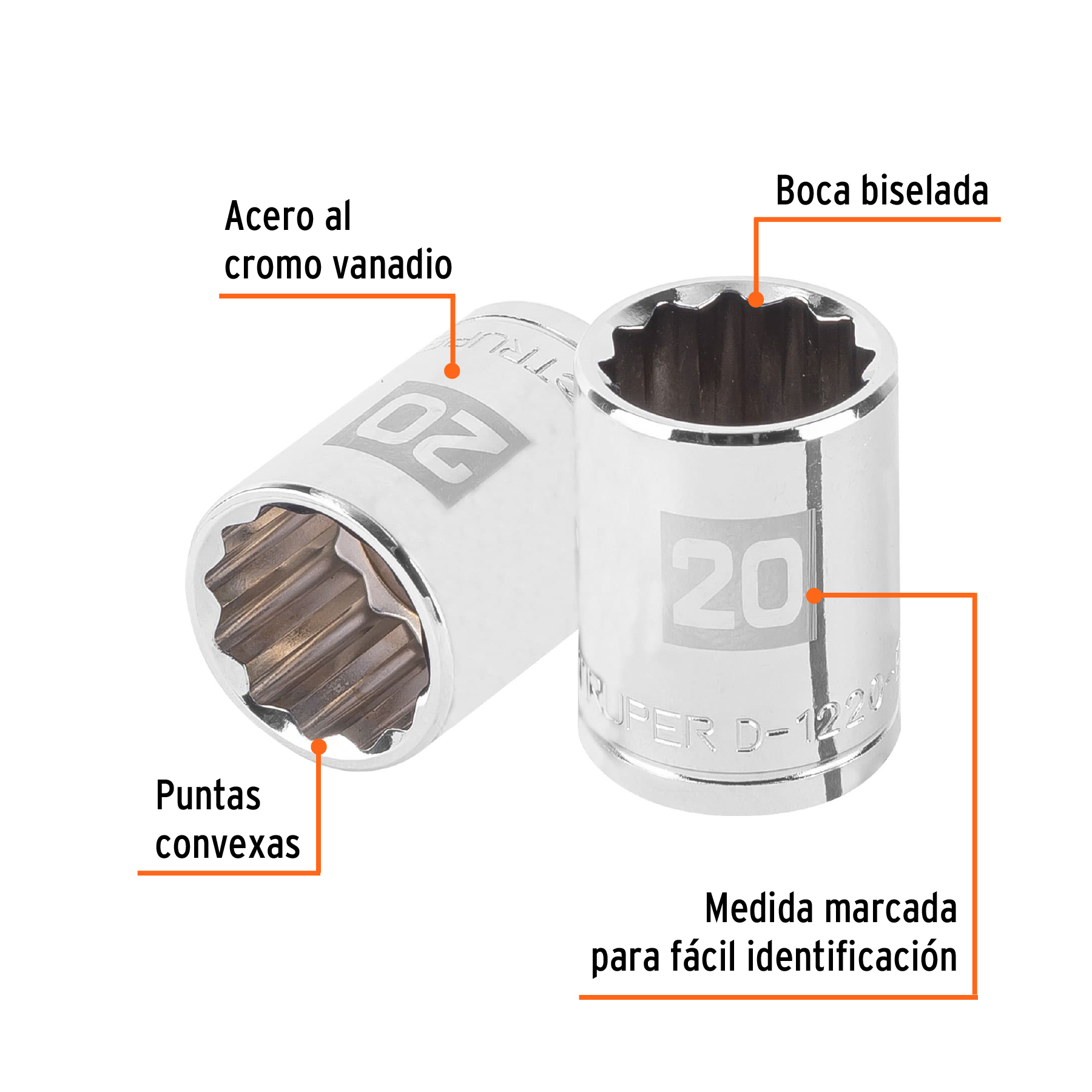 Dado de 20 mm, 12 puntas, cuadro 1/2', TRUPER - Imagen 2