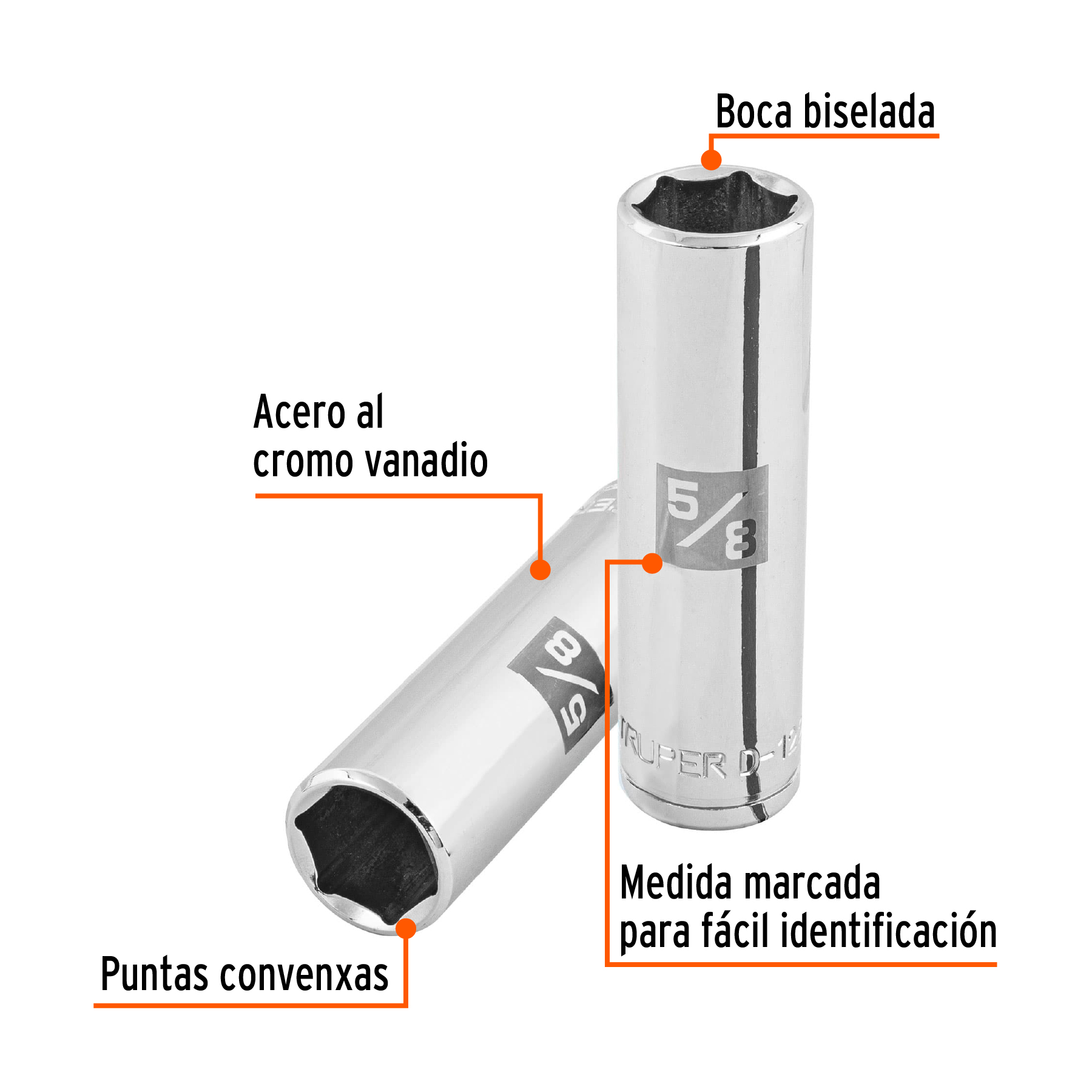 Dado largo de 5/8', 6 puntas, cuadro 1/2', TRUPER - Imagen 2