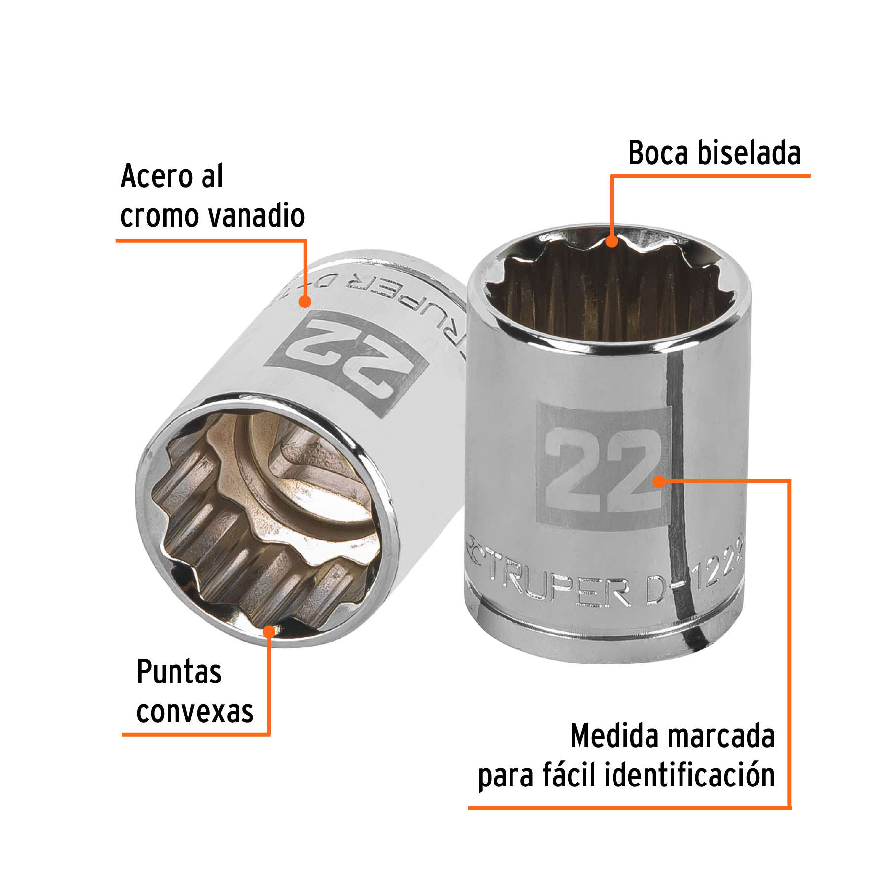 Dado de 22 mm, 12 puntas, cuadro 1/2', TRUPER - Imagen 2