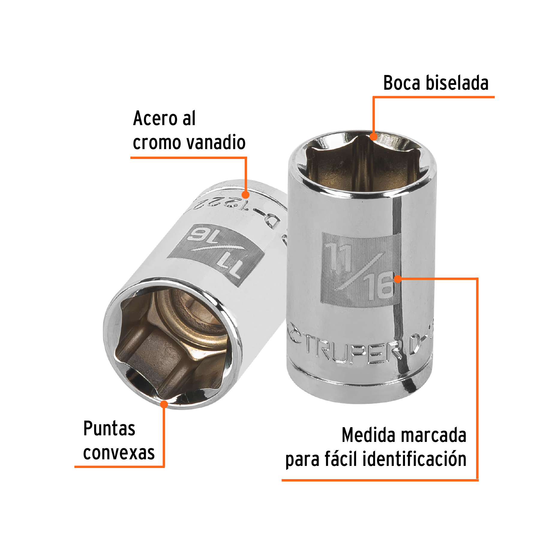 Dado de 11/16', 6 puntas, cuadro 1/2', TRUPER - Imagen 2