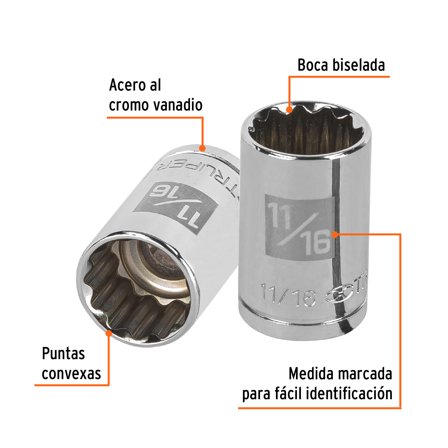 Dado de 11/16', 12 puntas, cuadro 1/2', TRUPER - Imagen 2